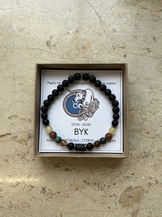 Agat, cytryn i czarny turmalin – detale bransoletki zodiakalnej dla Byka.