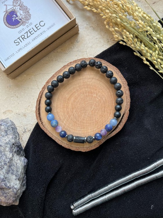 Bransoletka Zodiak Strzelec Unisex Lazuri – lapis lazuli, ametyst i awenturyn.