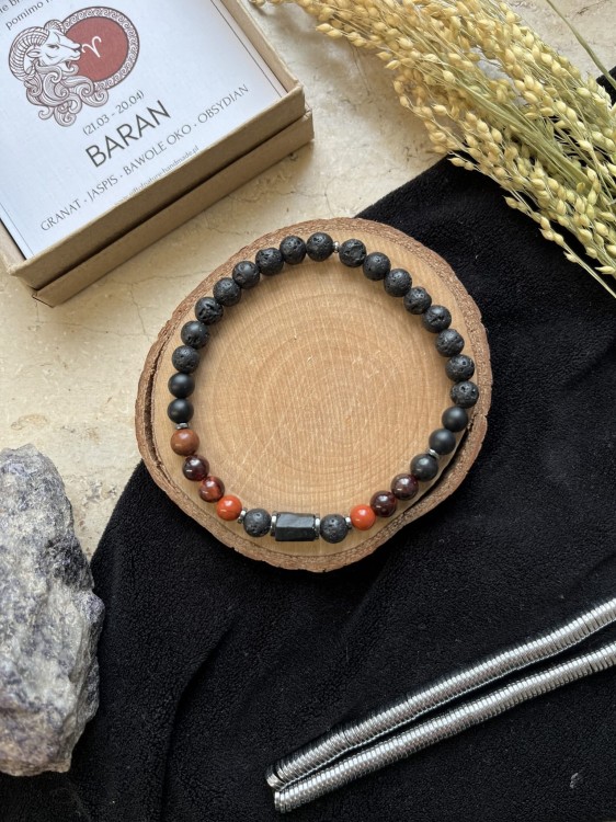 Bransoletka Zodiak Baran Unisex Lazuri – granat, bawole oko i jaspis.