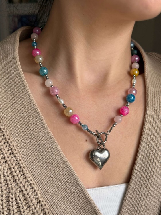 talizman pozytywnej energii z kolorowych kamieni - srebrny