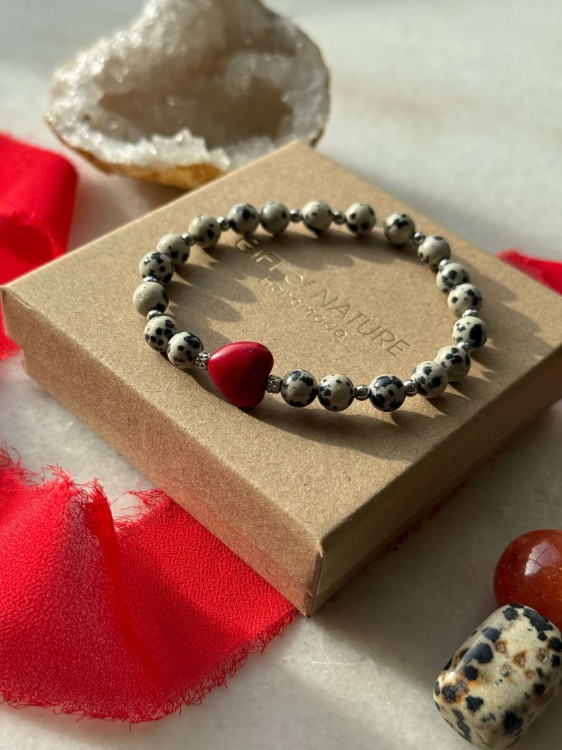 Bransoletka handmade z jaspisu i howlitu ze srebrnymi detalami