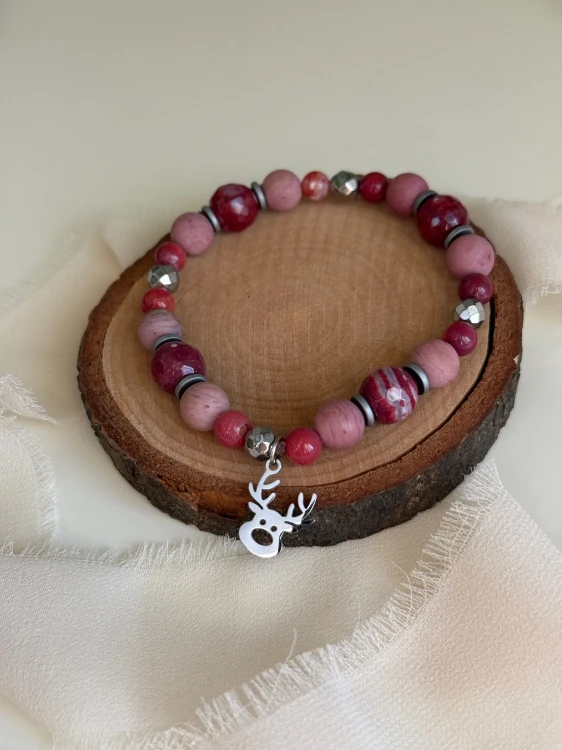 Bransoletka RUDOLF handmade z naturalnych kamieni – wariant srebrny