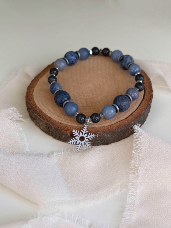 Bransoletka MROŹNA NOC handmade z naturalnych kamieni – wariant srebrny