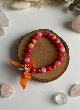 Energetyczna bransoletka unikatowa w kolorach nasyconej fuksji i pomarańczu z kolibrem.