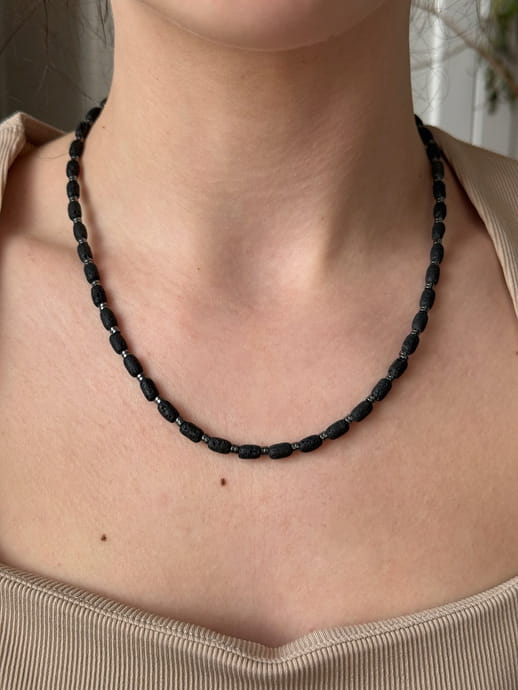 Naszyjnik męski BASALT z lawy wulkanicznej i hematytu