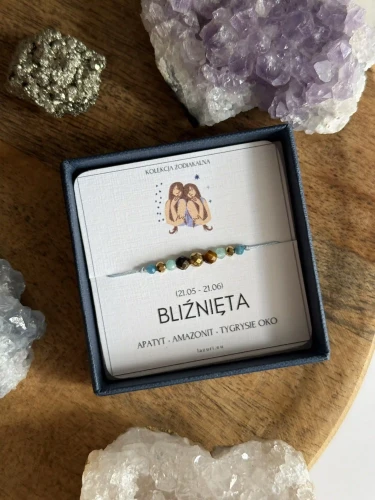 Zodiakalna bransoletka dla Bliźniąt z kamieni naturalnych w wersji złotej