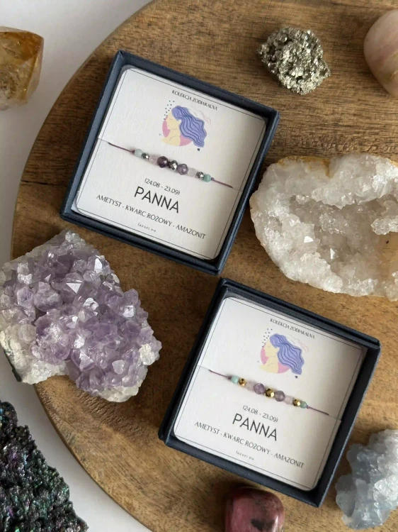Bransoletka ZODIAKARA dla Panny od Lazuri – Kwarc Różowy, Ametyst i Amazonit.