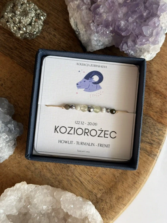 Amulet szczęścia dla zodiakalnego Koziorożca z kamieni naturalnych - wersja złota