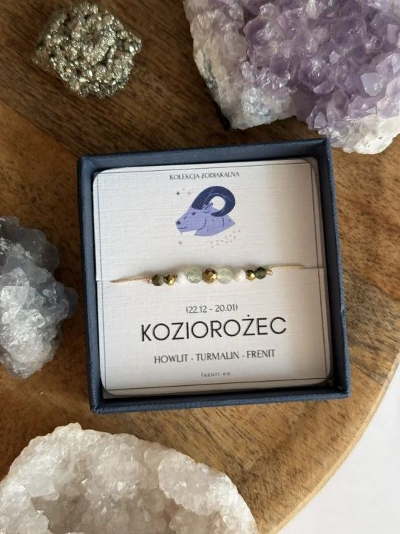 Amulet szczęścia dla zodiakalnego Koziorożca z kamieni naturalnych - wersja złota
