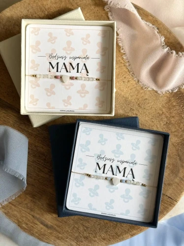 Bransoletka Lazuri na baby shower z rodonitu i akwamarynu "Będziesz wspaniałą Mamą"