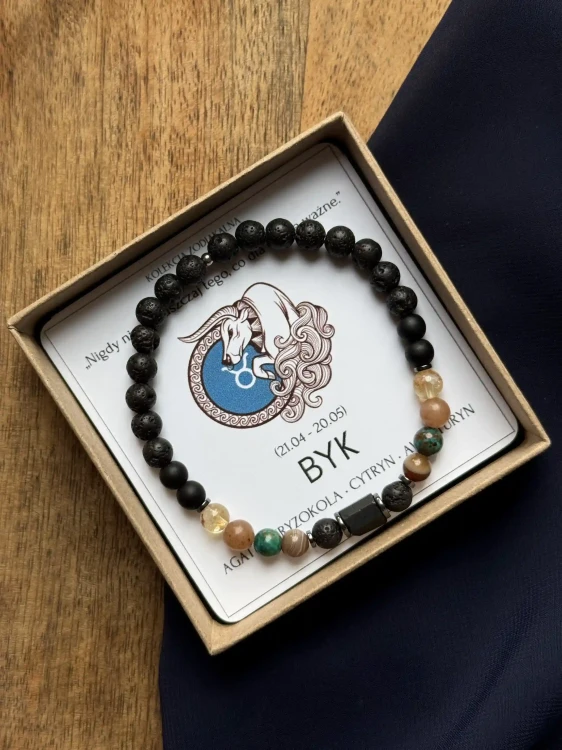 Bransoletka Zodiak Byk Unisex od Lazuri – kamienie naturalne w matowym wydaniu.