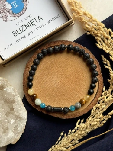 Bransoletka Zodiak Bliźnięta Unisex od Lazuri – cytryn, apatyt i tygrysie oko.