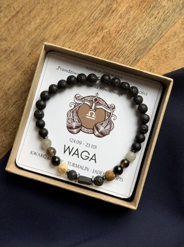 ZODIAK UNISEX WAGABeżowy jaspis krajobrazowy i zielony jadeit – detale bransoletki dla Wagi.